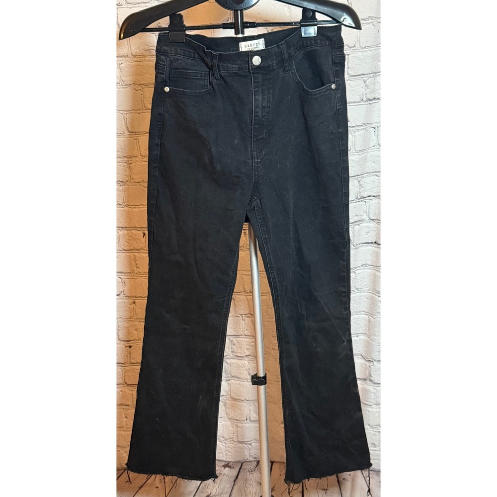 Harper Heritage Francesca's High Rise Kick Crop Black Jeans Raw Hem Size 29